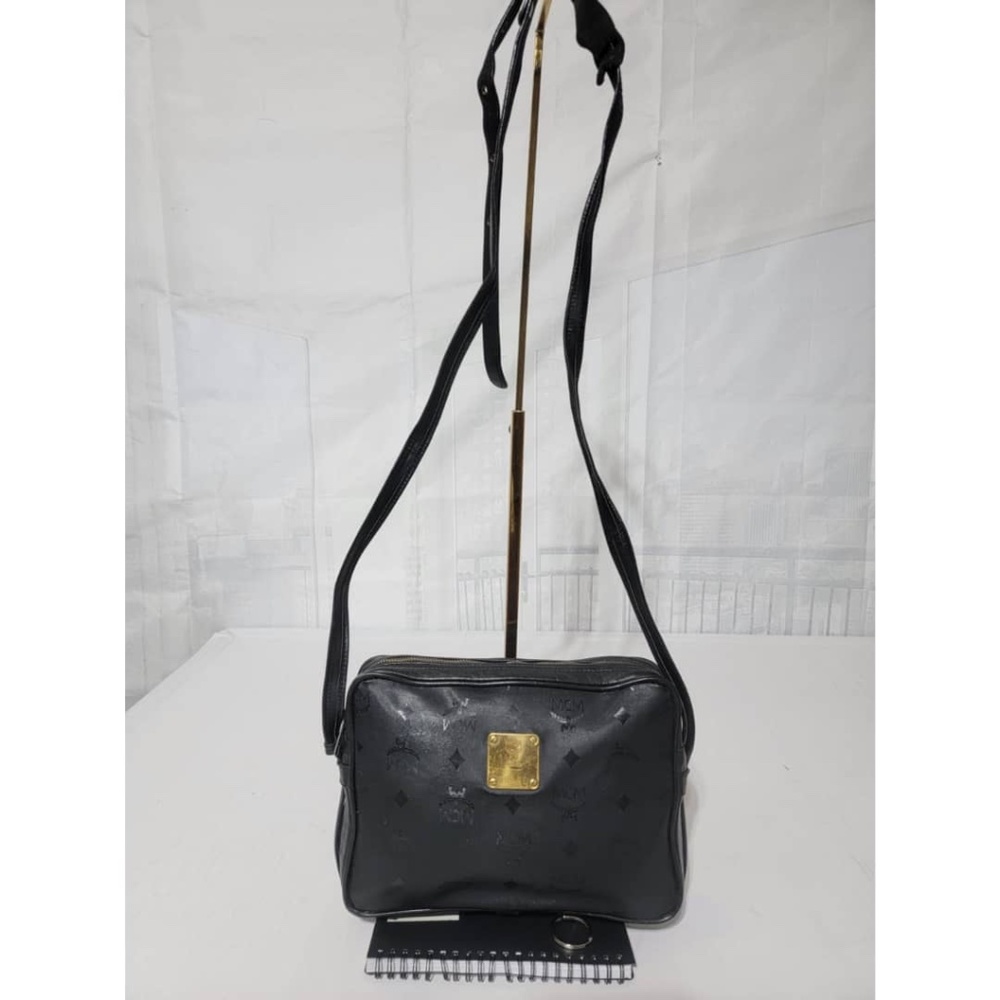 Authentic MCM Vintage Monogram Visetos Camera Cross Body Bag Black
